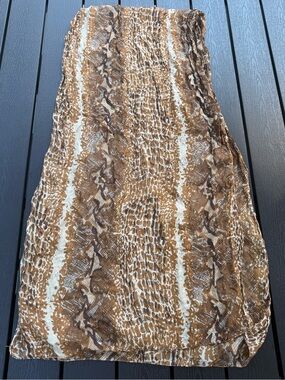 Vintage 100% Silk Snakeskin Oblong Scarf Earth Tone Python Print Long Wrap